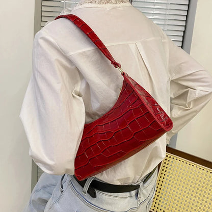 Fashion PU Leather Bags for Women Alligator Pattern Armpit Handbag Female Small Underarm Messenger Bag Purse