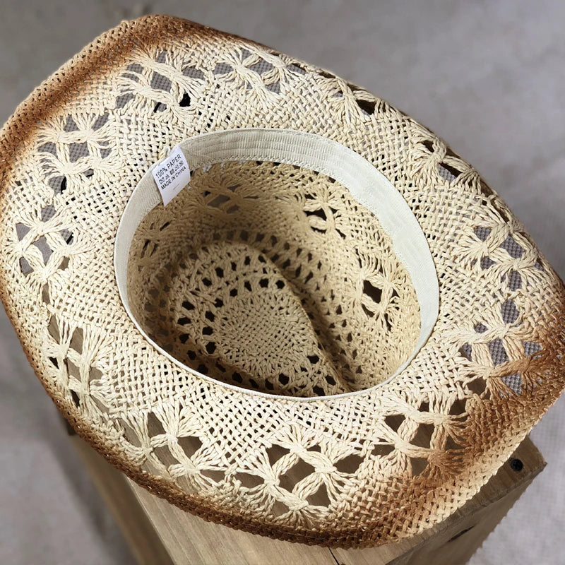 Natural Straw Cowboy Hat Women Men Handmade Weave Cowboy Hats For Lady Tassel Summer Western Sombrero Hombre Lifeguard Hats