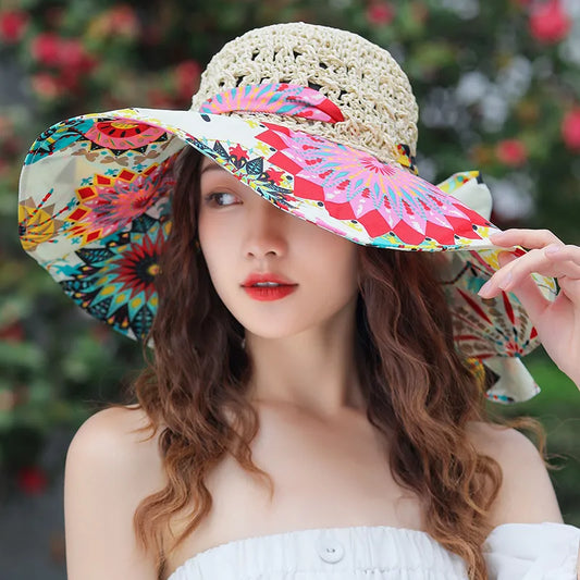 NEW Women's Summer Bucket Folding fashion Straw Hat Panamas UV Protection Sun Visor Seaside Beach Hat Tide Summer Hats