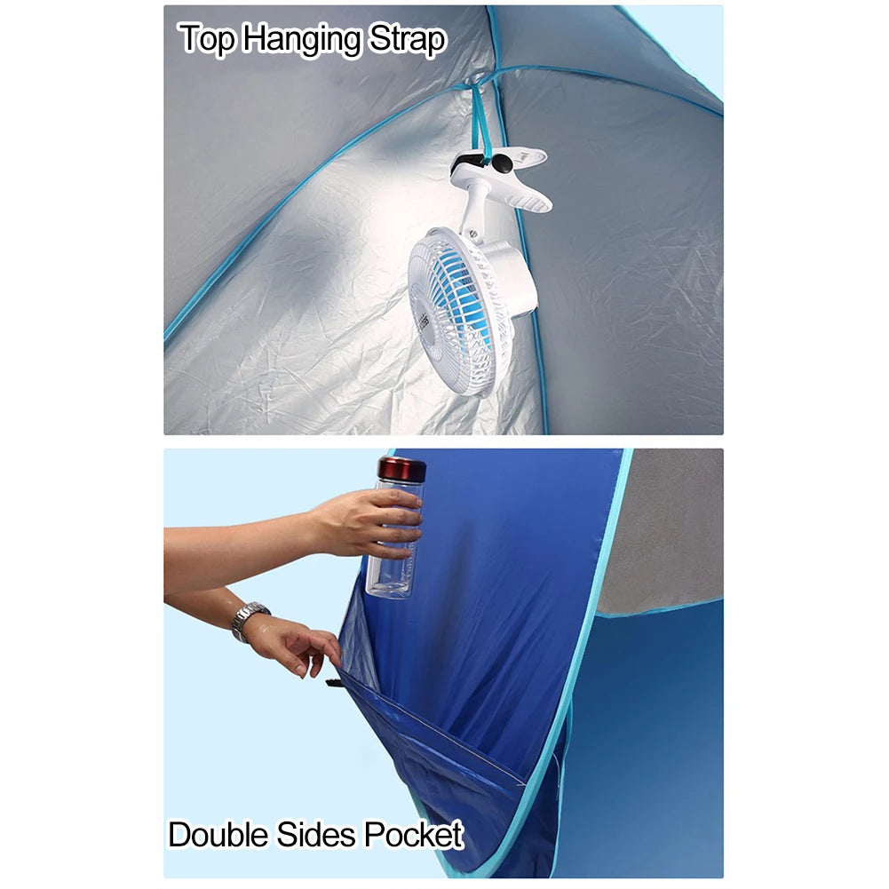 Foldable Beach Tent Sun Blocking and Wind Resistant Canopy with Pockets and Steel Pegs for Camping Hiking and Sporting Fun