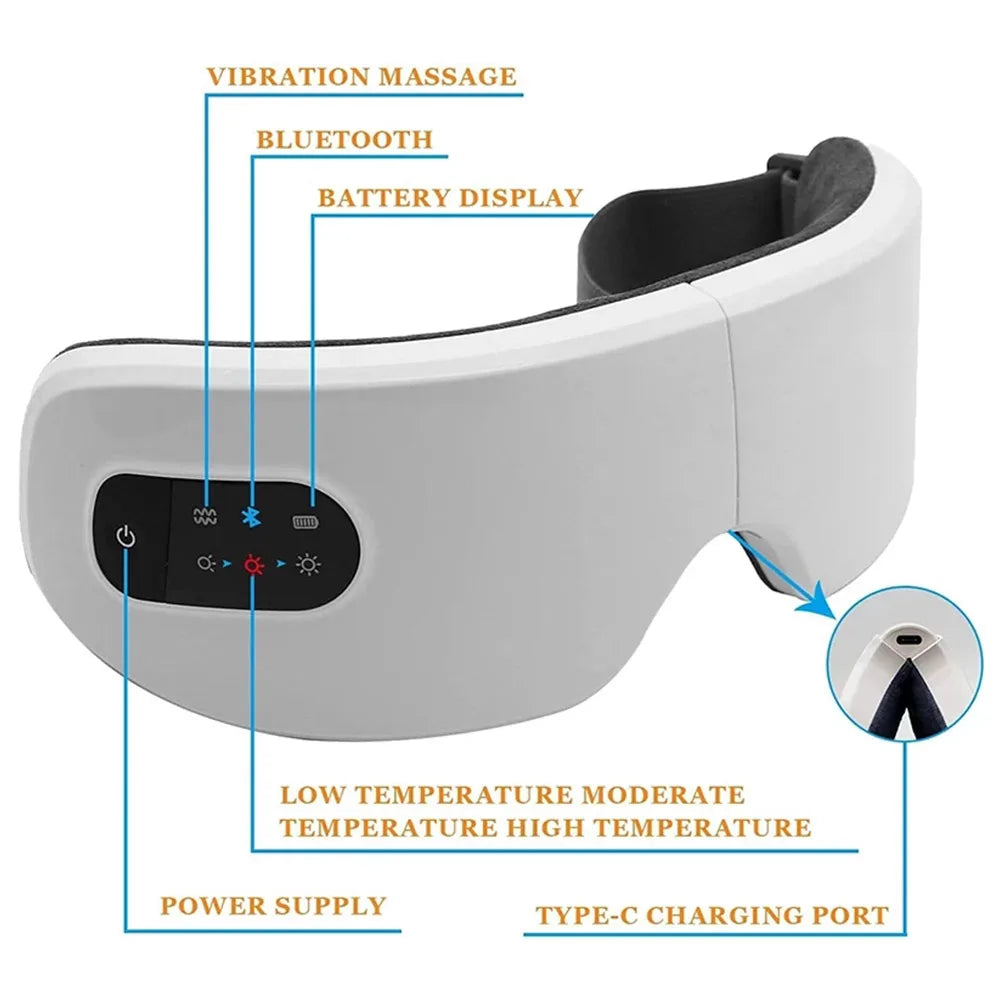 Smart Eye Massager Electric Hot Compress Heating Vibration Bluetooth Relieve Fatigue Improve Sleeping 15-minute Timer USB Charg