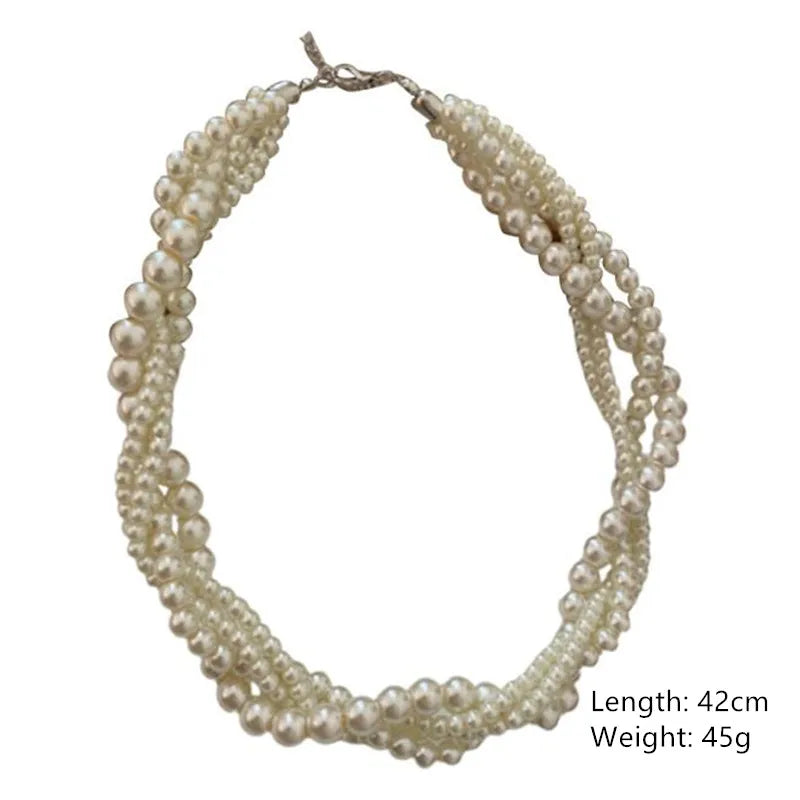 Korean Style Twining Pearl Choker Necklaces for Women Geometric Necklaces Weddings Bride Jewelry Accessories