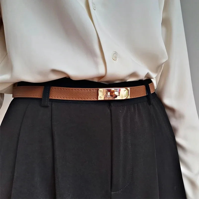 Fashion Adjustable Designer Belts For Women High Quality Luxury Brand Black Leather White Thin Corset Belt Brown Dress Waistband