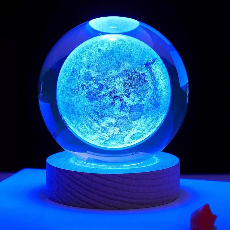 3D Moon Laser engraved crystal ball Colorful night light, birthday girlfriend classmate wife children christmas day gift bedroom