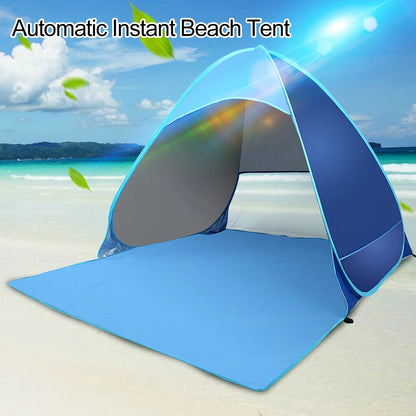 Foldable Beach Tent Sun Blocking and Wind Resistant Canopy with Pockets and Steel Pegs for Camping Hiking and Sporting Fun