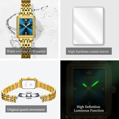 New Luxury Lady's Watches Elegant Gold Rectangular Dial Quartz Watch Diamond Bracelet Gift Box Set Original Female Watch