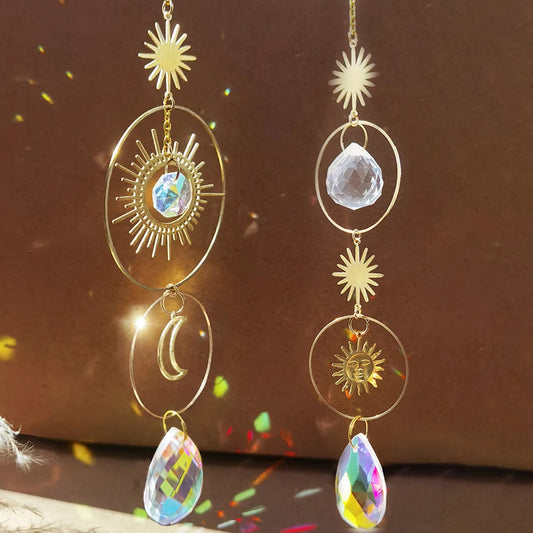 Suncatcher Crystal Sun Moon Crystals Prism Rainbow Maker Light Sun Catcher Garden Decoration Hanging Window Outdoor Ornament