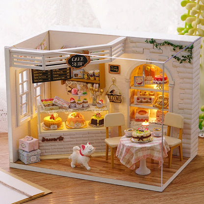 Kitten Mini Wooden Doll House Model Building Kits Toy Home Kit Creative Room Bedroom Decoration with Furniture For Birthday Gift