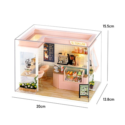 Milk Tea Mini Doll House DIY Kit For Making Room Toys Handmade 3D Puzzle Assembled Toys Birthday Gifts Wooden Crafts Dollhouse