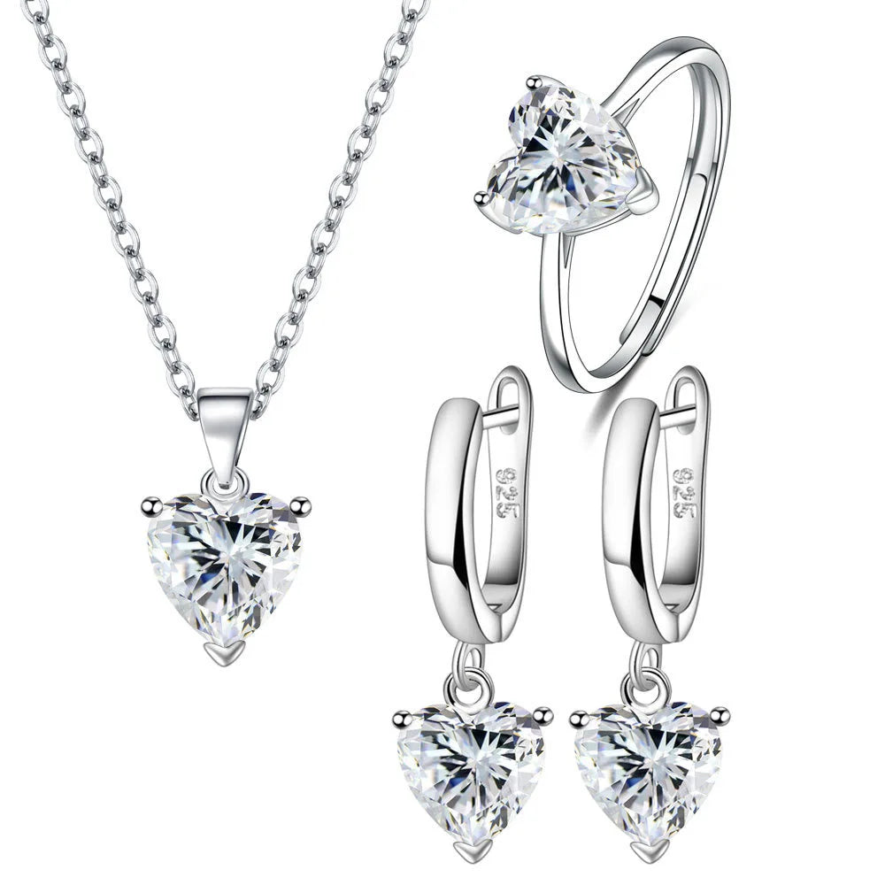 Jewelry Sets For Women Heart Zircon Ring Earrings Necklace Wedding Bridal Elegant Christmas Free Shipping