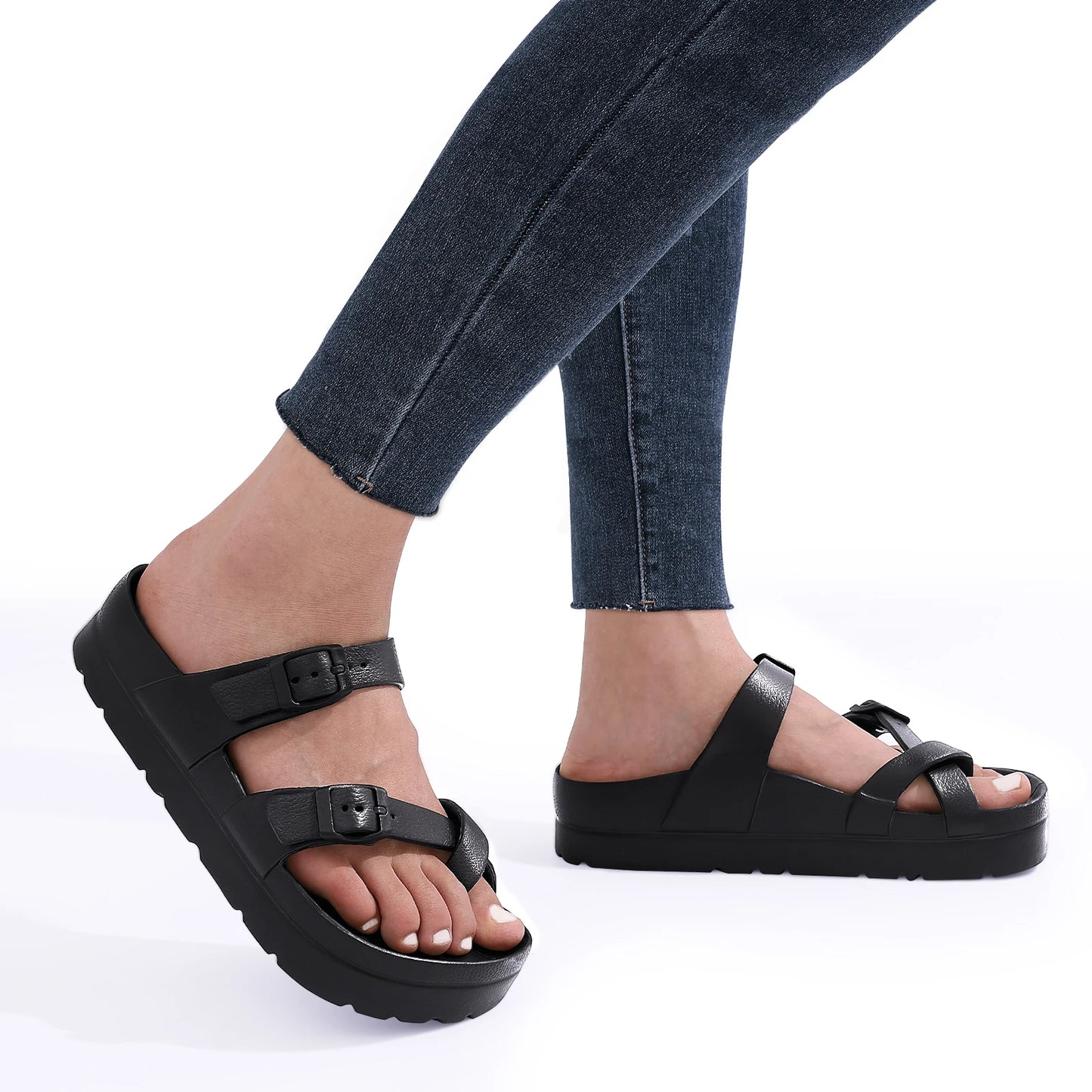 Kidmi Women's Platform Sandals Summer Slippers Fashion Non-slip Beach Sandals Summer Women Flip-flops Adjustable Buckle