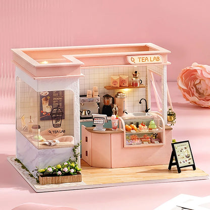 Milk Tea Mini Doll House DIY Kit For Making Room Toys Handmade 3D Puzzle Assembled Toys Birthday Gifts Wooden Crafts Dollhouse