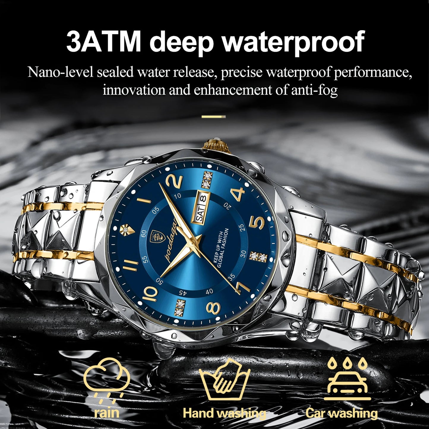 Luxury Men Quartz Watch Waterproof Date Week Luminous Wristwatch Stainless Steel Men's Watches Male Clock Sports