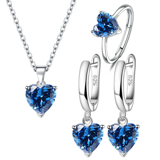 Jewelry Sets For Women Heart Zircon Ring Earrings Necklace Wedding Bridal Elegant Christmas Free Shipping