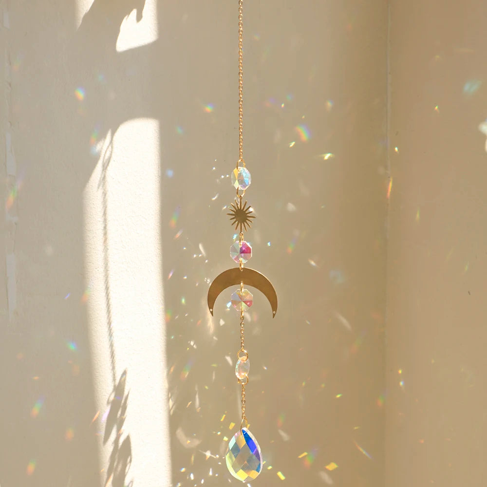 Suncatcher Crystal Sun Moon Crystals Prism Rainbow Maker Light Sun Catcher Garden Decoration Hanging Window Outdoor Ornament