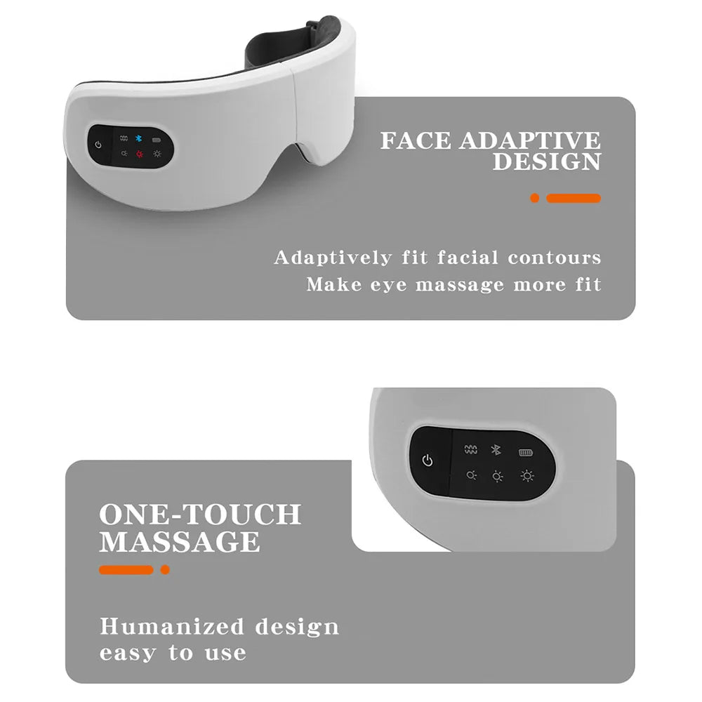 Smart Eye Massager Electric Hot Compress Heating Vibration Bluetooth Relieve Fatigue Improve Sleeping 15-minute Timer USB Charg