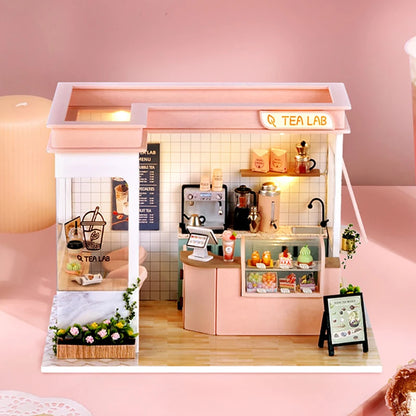 Milk Tea Mini Doll House DIY Kit For Making Room Toys Handmade 3D Puzzle Assembled Toys Birthday Gifts Wooden Crafts Dollhouse