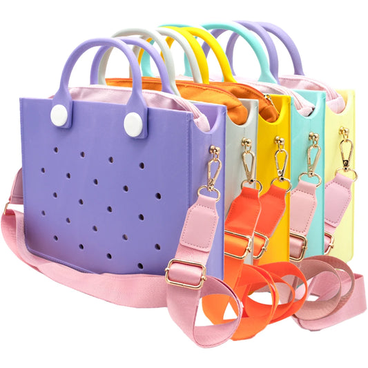 Fashion Cross-body Tote Bag With Holes Waterproofing Beach Bag DIY Suitable Charms Accessories Women Girl‘s Favor Dinner Bags