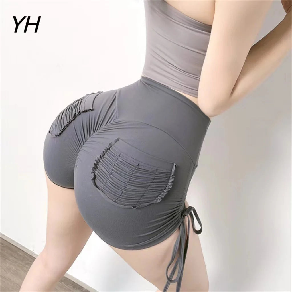 Drawstring Cargo Shorts Women With Pocket Gym Shorts Scrunch Butt Booty Tight Workout Shorts For Women Fitness Sexy Yoga Shorts