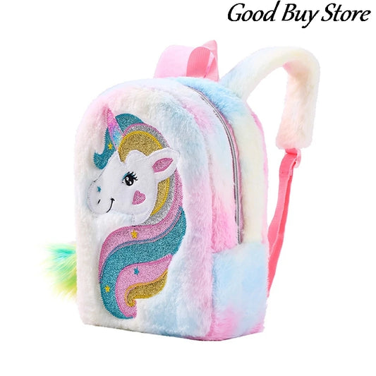 Princess Unicorn Backpacks for Girls Bags Cartoon Animal School Bag Children Kids Winter Schoolbags Colorful Plush Cute Backpack