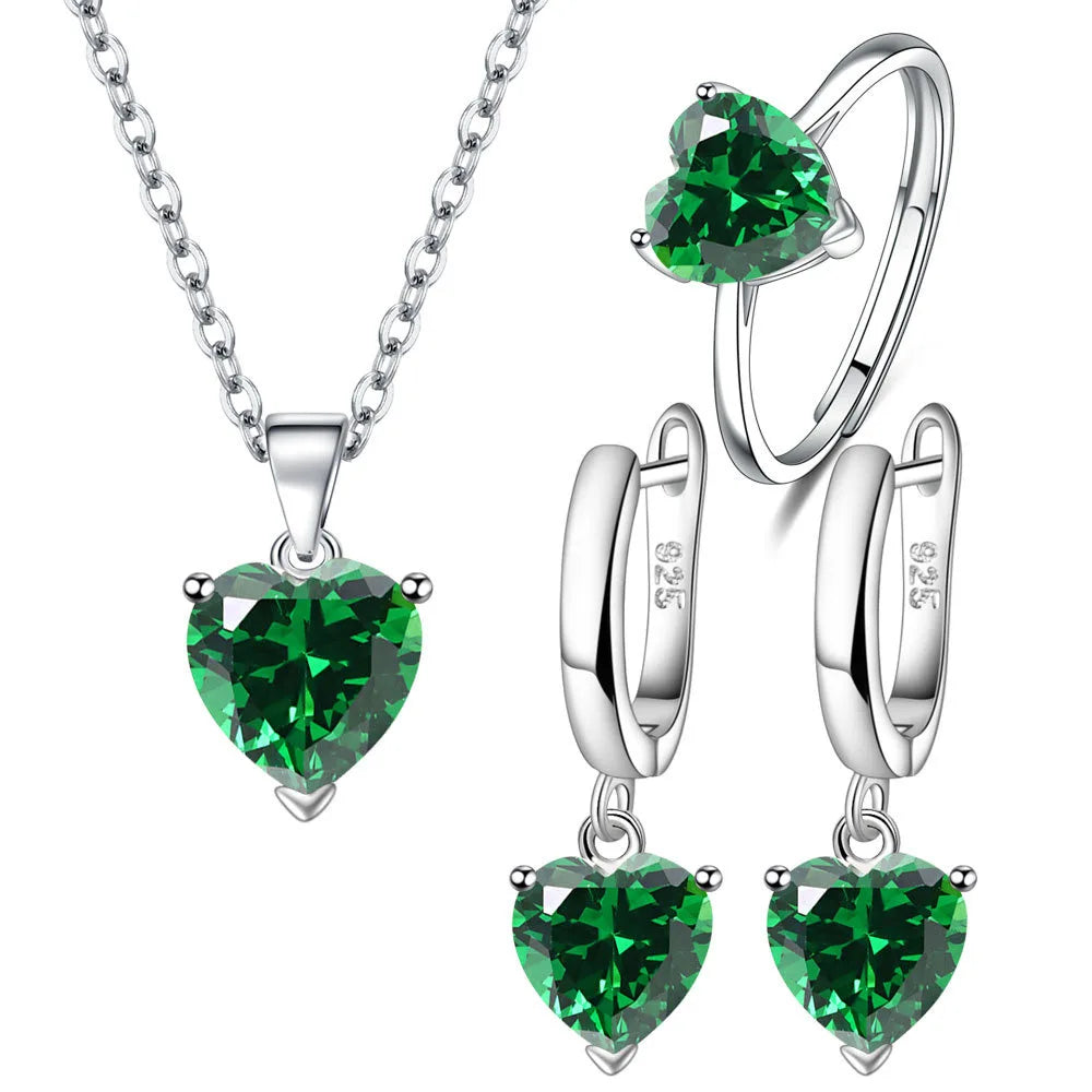 Jewelry Sets For Women Heart Zircon Ring Earrings Necklace Wedding Bridal Elegant Christmas Free Shipping