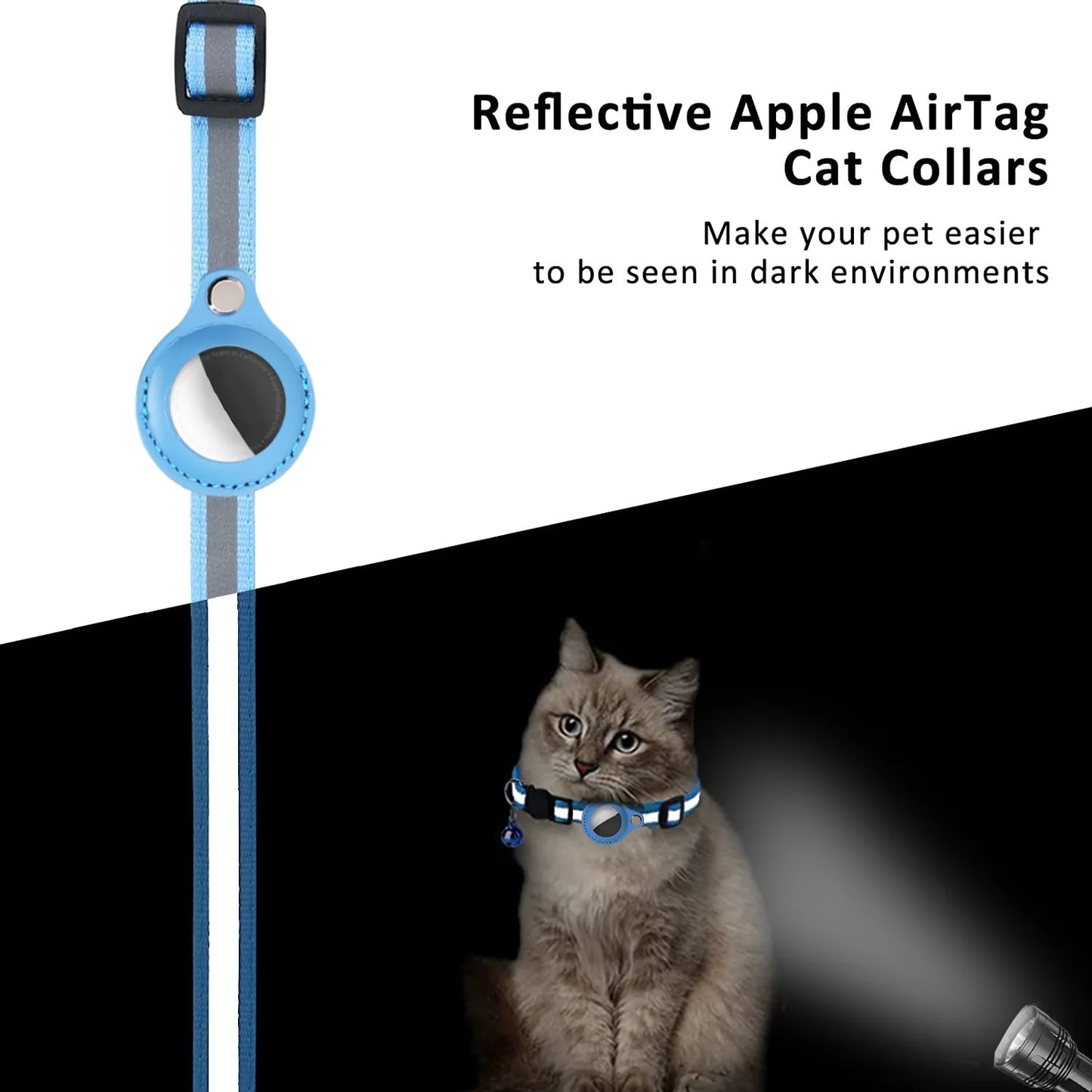 Cat AirTag Holder Collar Breakaway Reflective Strips Adjustable Kitten Collar Waterproof Cat Bell Collar Pet Air Tag Case