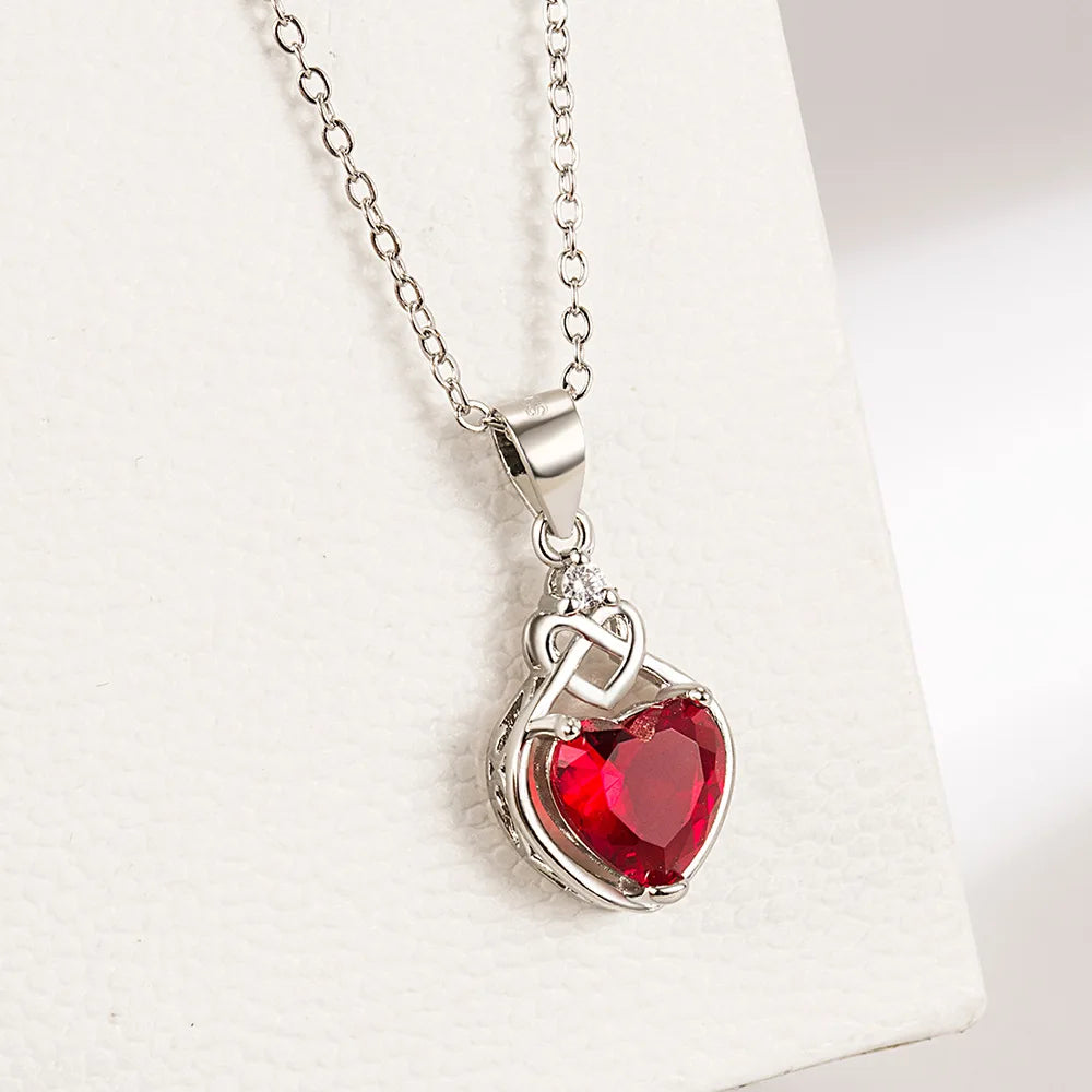 3pcs 925 Sterling Silver Jewelry Set Red Heart Zircon Elegant Women's Sets Ring Earring Necklace High Quality Fine Argent 925