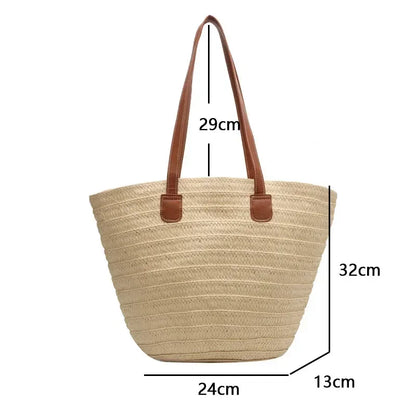 Women Braided Basket Clutches Top-handle Bag Large Straw Portable Shoulder Bag Summer Beach Party Purses Shopper Satchel Female