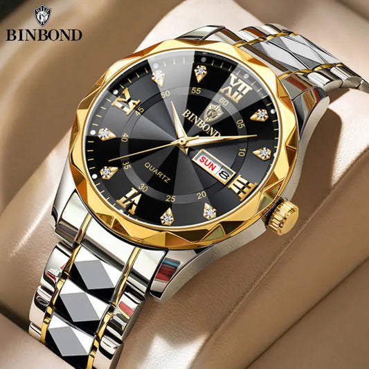 Men Watch Stainless Steel Top Quailty Luxury Push Button Hidden Clasp Waterproof Luminous Date Week Sport Wrist Watches