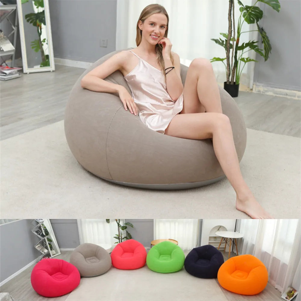 New Inflatable Flocking Sofa Single Lazy Sofa Chair Foldable Outdoor Leisure Bean Bag Sofa