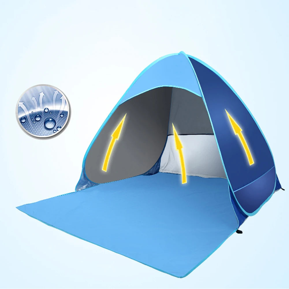 Foldable Beach Tent Sun Blocking and Wind Resistant Canopy with Pockets and Steel Pegs for Camping Hiking and Sporting Fun