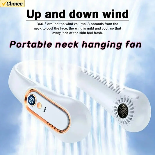 Hanging neck fan portable summer air cooler USB cooling fan with 5 speeds and digital displays - super technology and bladeless