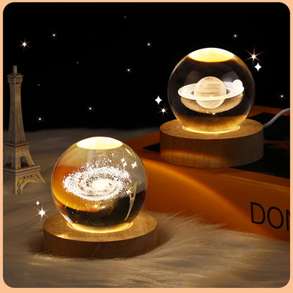 6/8cm 3D Crystal Ball Decoration 2024 Astronomy Solar System Planets Moon Astronaut LED Balls Home Snow Glass Globe Decorations