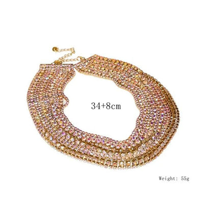 Luxury Colorful Crystal Chokers Necklaces for Women Multilayer Gold Color Chain Rhinestone Necklaces Statements Jewelry