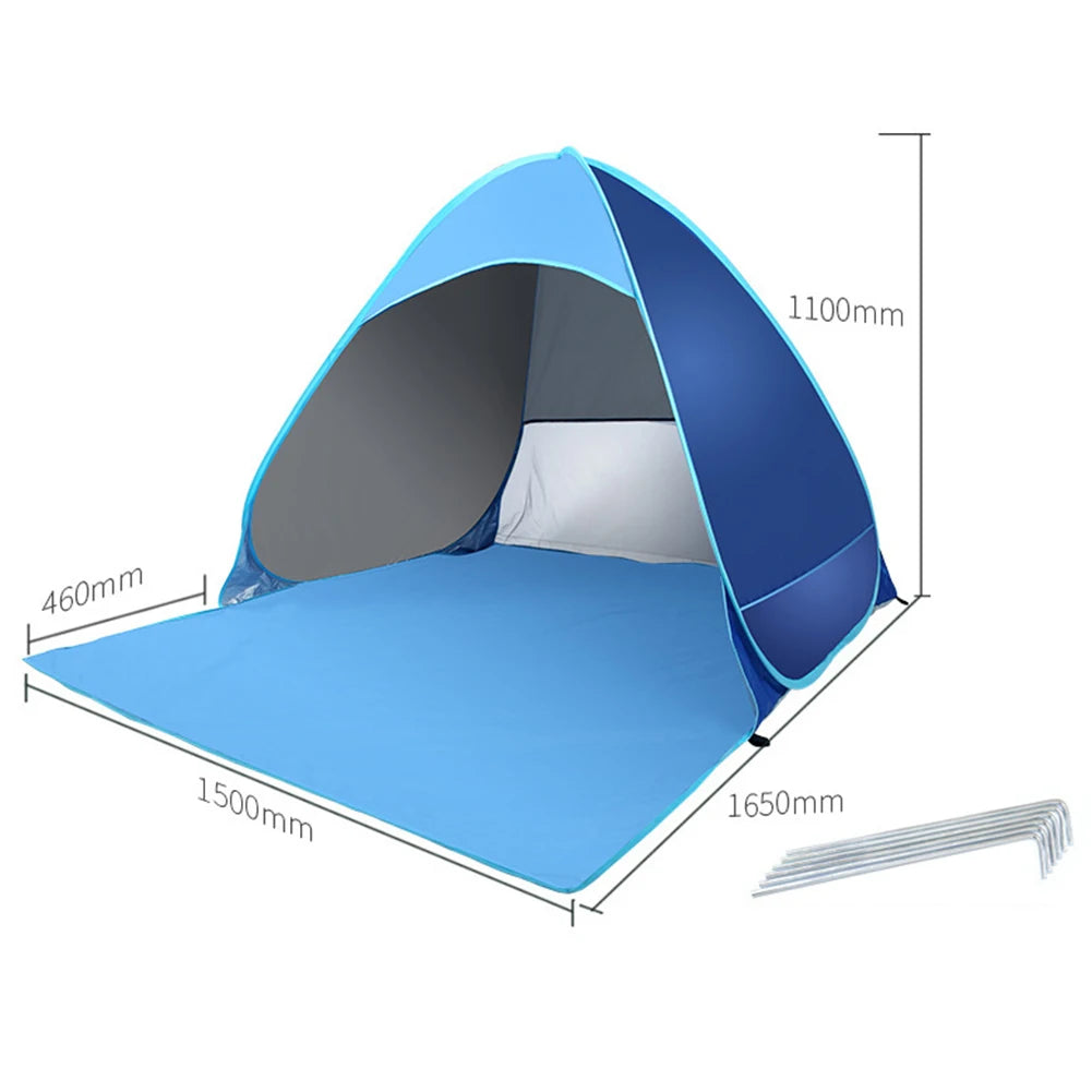 Foldable Beach Tent Sun Blocking and Wind Resistant Canopy with Pockets and Steel Pegs for Camping Hiking and Sporting Fun